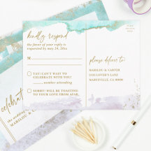Abstract Turquoise Lavender Gold Modern Art RSVP 