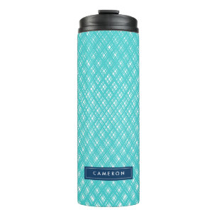 Abstract Turquoise Line Strokes Pattern Thermal Tumbler