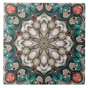 Abstract Turquoise Mandala Tile