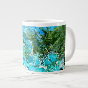 Abstract Turquoise Ocean Blue & Seaweed Green Large Coffee Mug