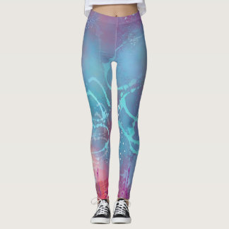 Abstract Turquoise Paint Splatter Blue Purple Legg Leggings
