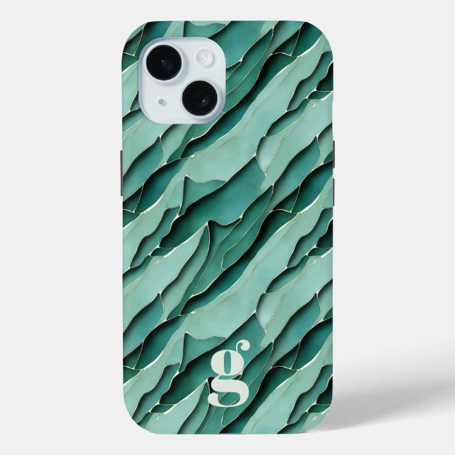 Abstract Turquoise Papercut Layered Monogrammed Case-Mate iPhone Case (Back)