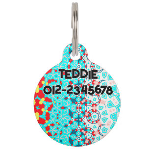 Abstract Turquoise Red Yellow with Contact No. Pet Tag