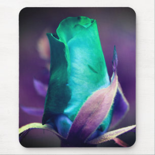 Abstract Turquoise Rosebud Flower Art Mouse Mat