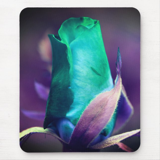 Abstract Turquoise Rosebud Flower Art Mouse Mat (Front)