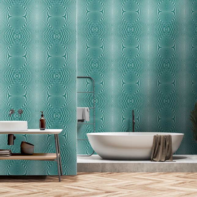 Abstract Turquoise Striped Pattern Wallpaper (Bathroom)