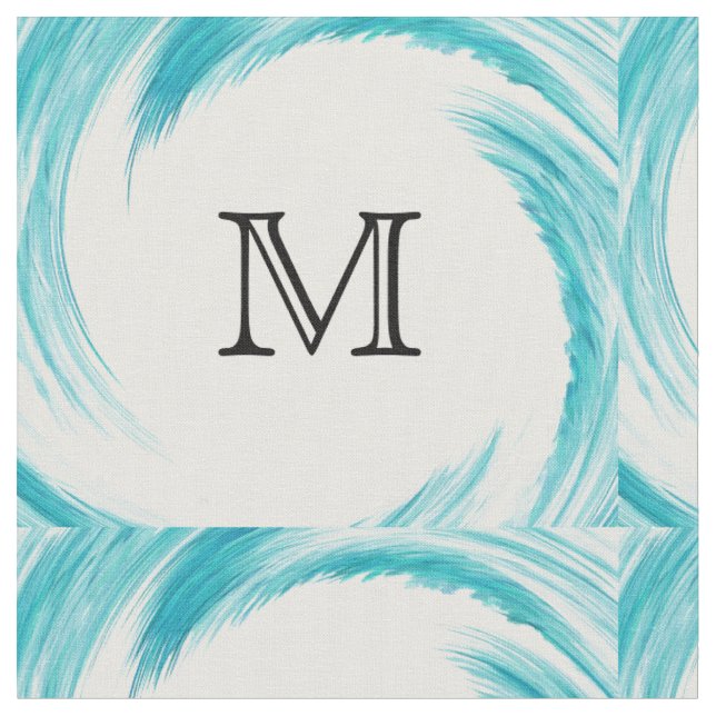 Abstract Turquoise Swirl Monogram Fabric (Close Up)
