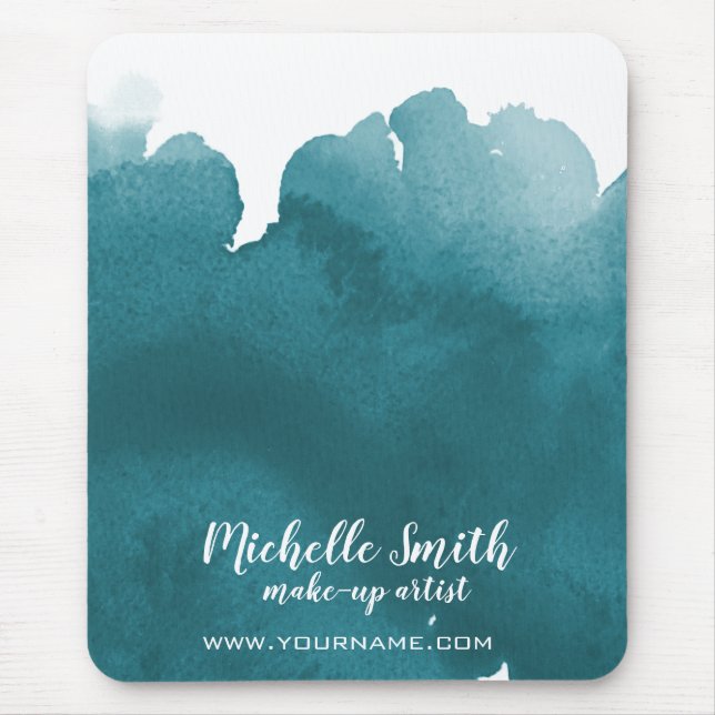 Abstract turquoise watercolor splash make up art mouse mat (Front)