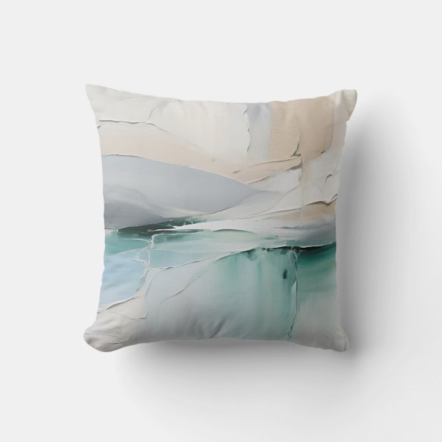 Abstract Turquoise White Texture Cushion (Front)