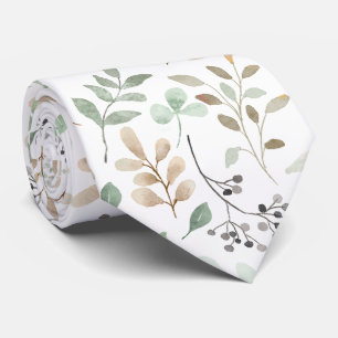 Abstract Twigs Leaves Green White Brown Tie
