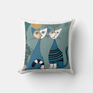 Abstract Twin Cats Artistic Illustration - Lee Kno Cushion