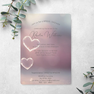 Abstract two sparkling glass hearts bridal shower invitation