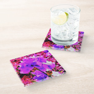 Abstract Ultra Violet Purple Iris on Red Glass Coaster