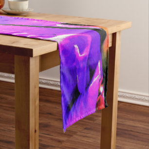 Abstract Ultra-Violet Purple Iris on Red Medium Table Runner