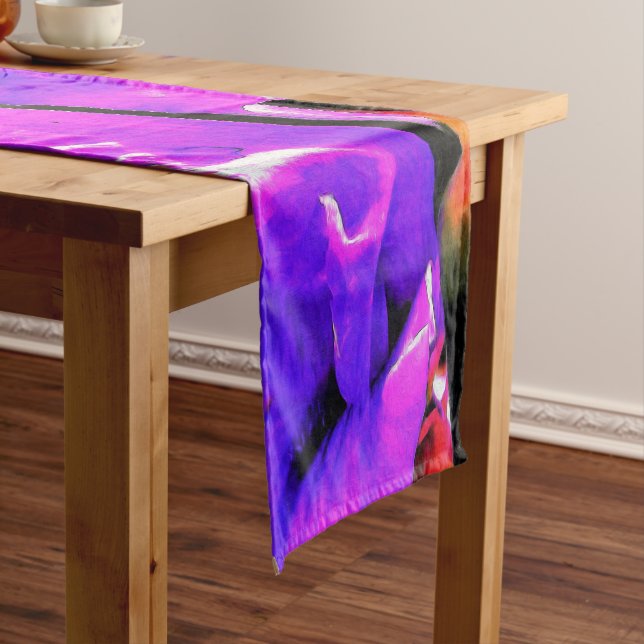 Abstract Ultra-Violet Purple Iris on Red Medium Table Runner (In Situ)