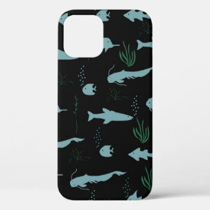 Abstract underwater pattern with fishes and seawee iPhone 12 case