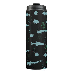 Abstract underwater pattern with fishes and seawee thermal tumbler