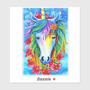 Abstract unicorn Face flowers watercolor Art