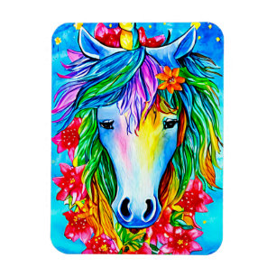 Abstract unicorn Face flowers watercolor Art Magnet