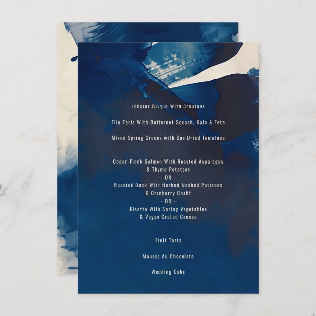 Abstract Unique Navy Blue Ink Painting Wedding Menu (Front/Back)