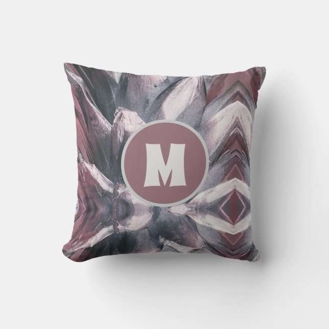 Abstract Unique Silver Pineapple Spikes Monogram Cushion (Front)