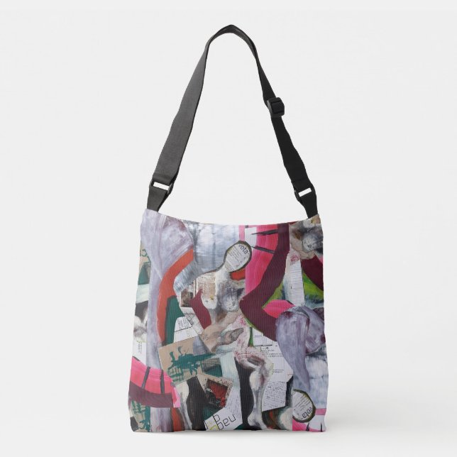 Abstract Urban Art Collage Hand-painted Crossbody Bag (Front)