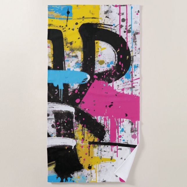Abstract Urban Graffiti Splash Art Beach Towel (Front)