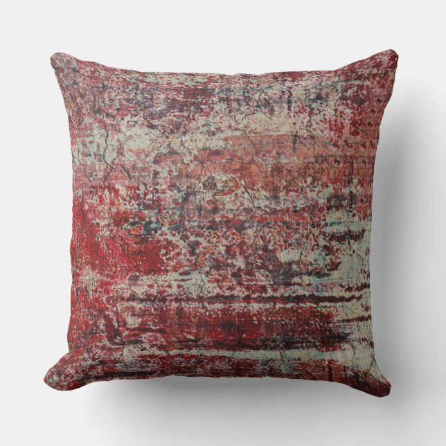 Abstract Urban Grunge Red Tan Turquoise Green Cushion (Front)