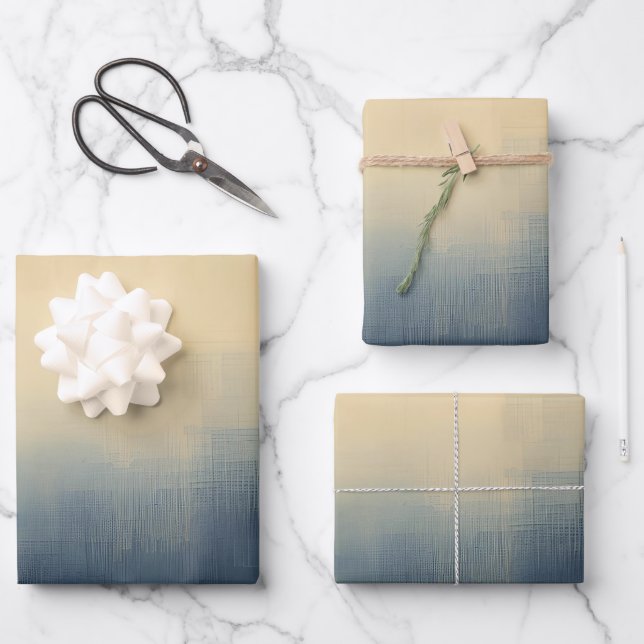 Abstract Urban Mist Gift Wrap – Moody Blue & Beige (Front)