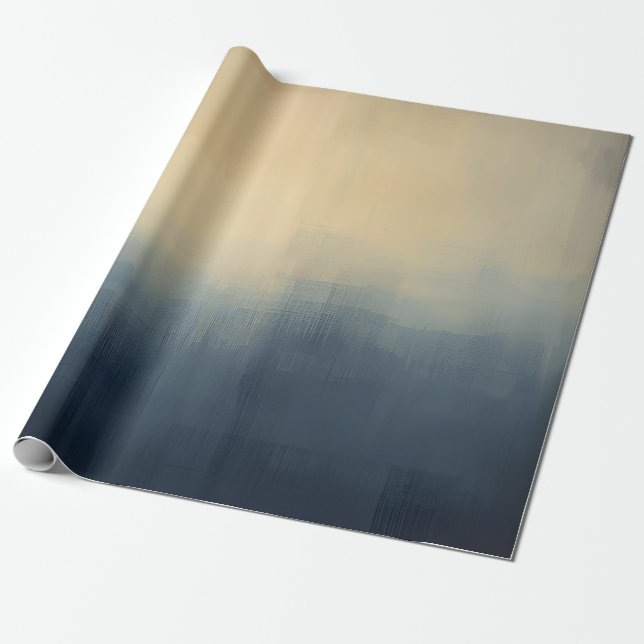 Abstract Urban Mist Gift Wrap – Moody Blue & Beige (Unrolled)
