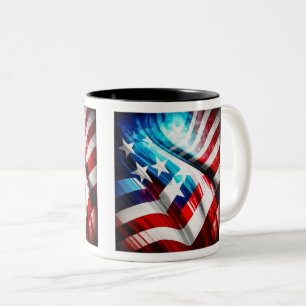 Abstract USA Flag Two-Tone Mug, 11 oz Two-Tone Coffee Mug