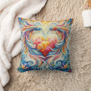Abstract Van Gogh styled vibrant Koi Heart Cushion