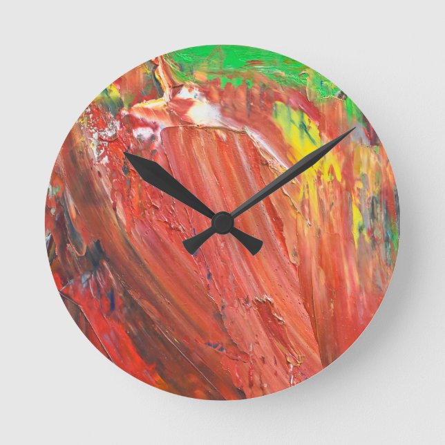 Abstract Vertical Gesture in Red Round Clock (Front)