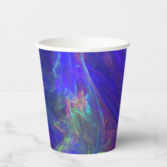 Abstract Vibrant Blue Pink Green Cosmic Swirls Paper Cups (Front)