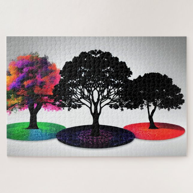 Abstract Vibrant Coloured Three Circled Trees Jigsaw Puzzle (Horizontal)