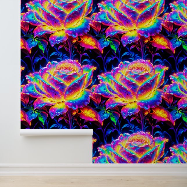 Abstract Vibrant Colourful Roses Seamless Pattern Wallpaper (Application)