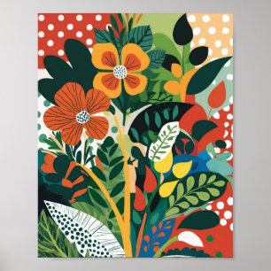 Abstract vibrant floral art poster