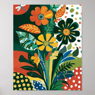 Abstract vibrant floral art poster