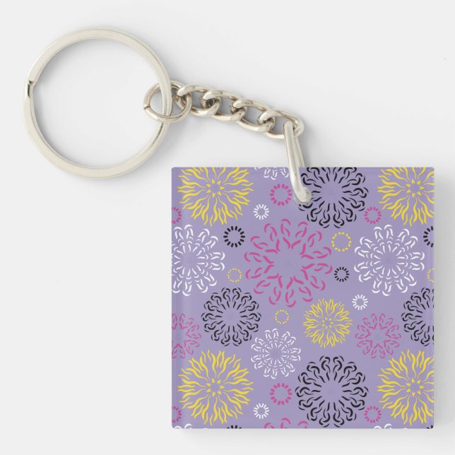 Abstract Vibrant Floral Pattern  Key Ring (Front)