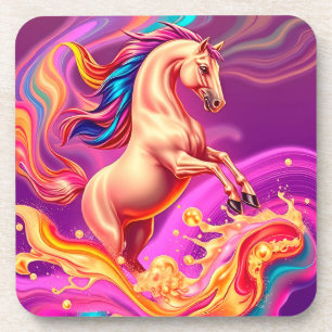 Abstract Vibrant Horse Illustration Coaster
