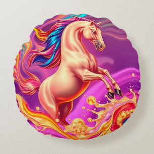 Abstract Vibrant Horse Illustration Round Cushion
