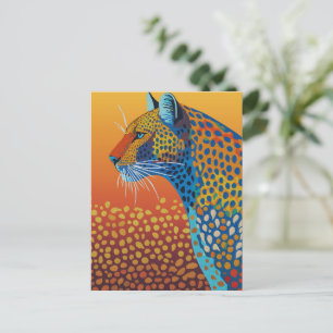 Abstract Vibrant Leopard Art Postcard