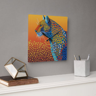 Abstract Vibrant Leopard Art Square Wall Clock