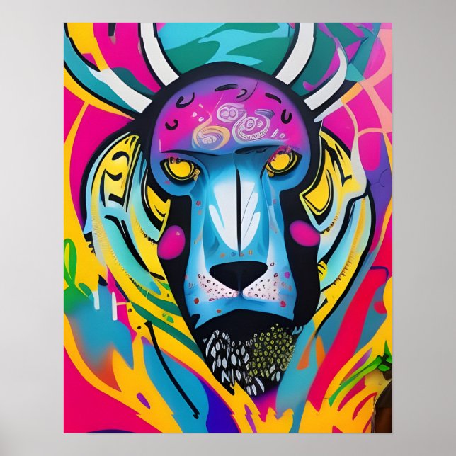 Abstract Vibrant Lion Wall Art (Front)