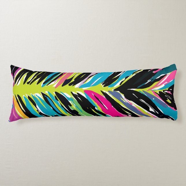 Abstract Vibrant Multicolor Tropical Leaf Body Cushion (Front)
