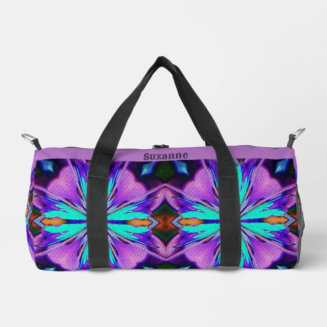 Abstract Vibrant Purple Turquoise Personalised Duffle Bag (Front)