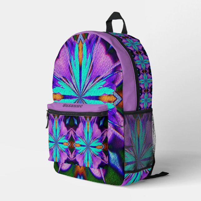 Abstract Vibrant Purple Turquoise Personalised Printed Backpack (Back Corner Right)