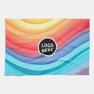 Abstract Vibrant Rainbow Waves   Add your Logo Tea Towel