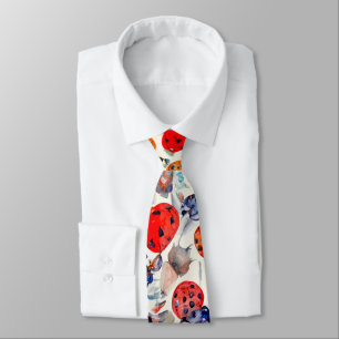 Abstract Vibrant Red Ladybugs Painted Pattern Tie