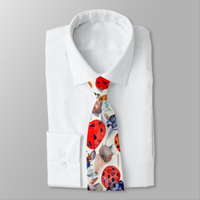 Abstract Vibrant Red Ladybugs Painted Pattern Tie (Tied)